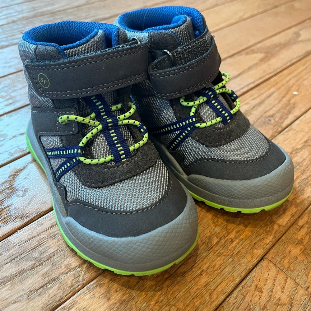 Stride Rite Kids Boots in Gray and Blue with Lime Details